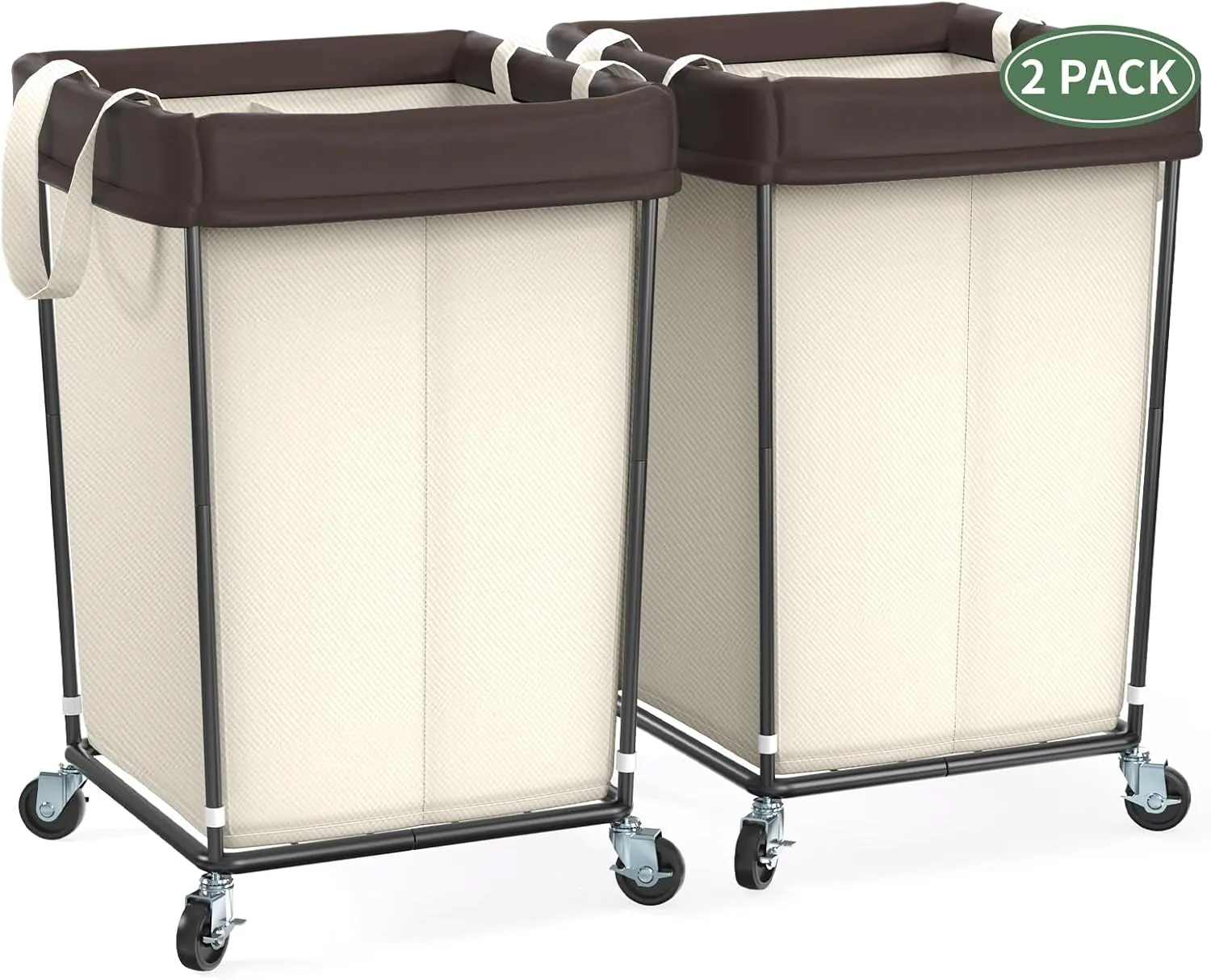 Laundry Hamper with Wheels, Laundry Basket with Wheels Laundry Sorter Cart, Narrow Slim Clothes Hamper Organizer with Sturdy Metal Frame (Beige-2 Section-2PK, Large)