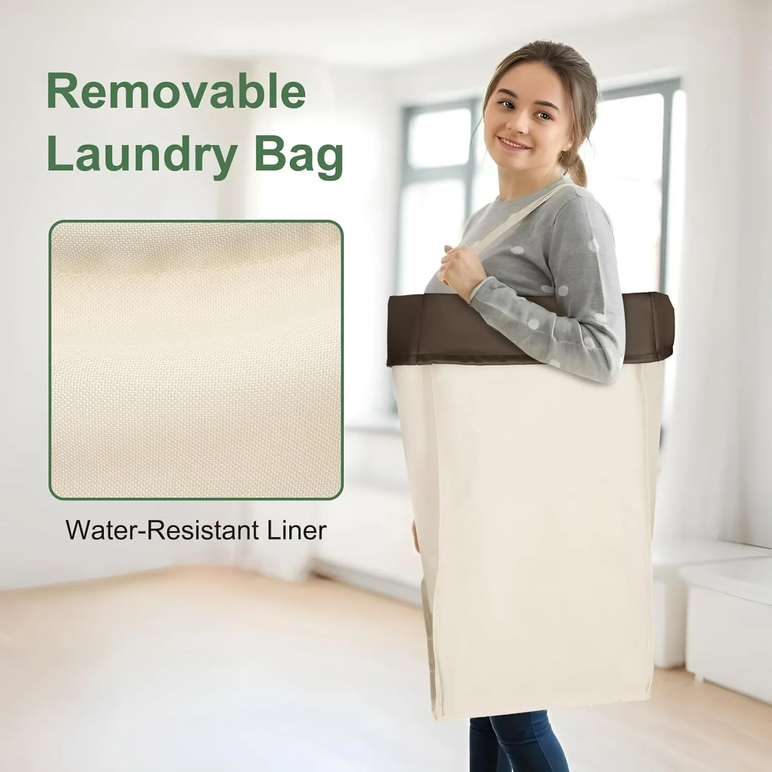 Laundry Hamper with Wheels, Laundry Basket with Wheels Laundry Sorter Cart, Narrow Slim Clothes Hamper Organizer with Sturdy Metal Frame (Beige-2 Section-2PK, Large)