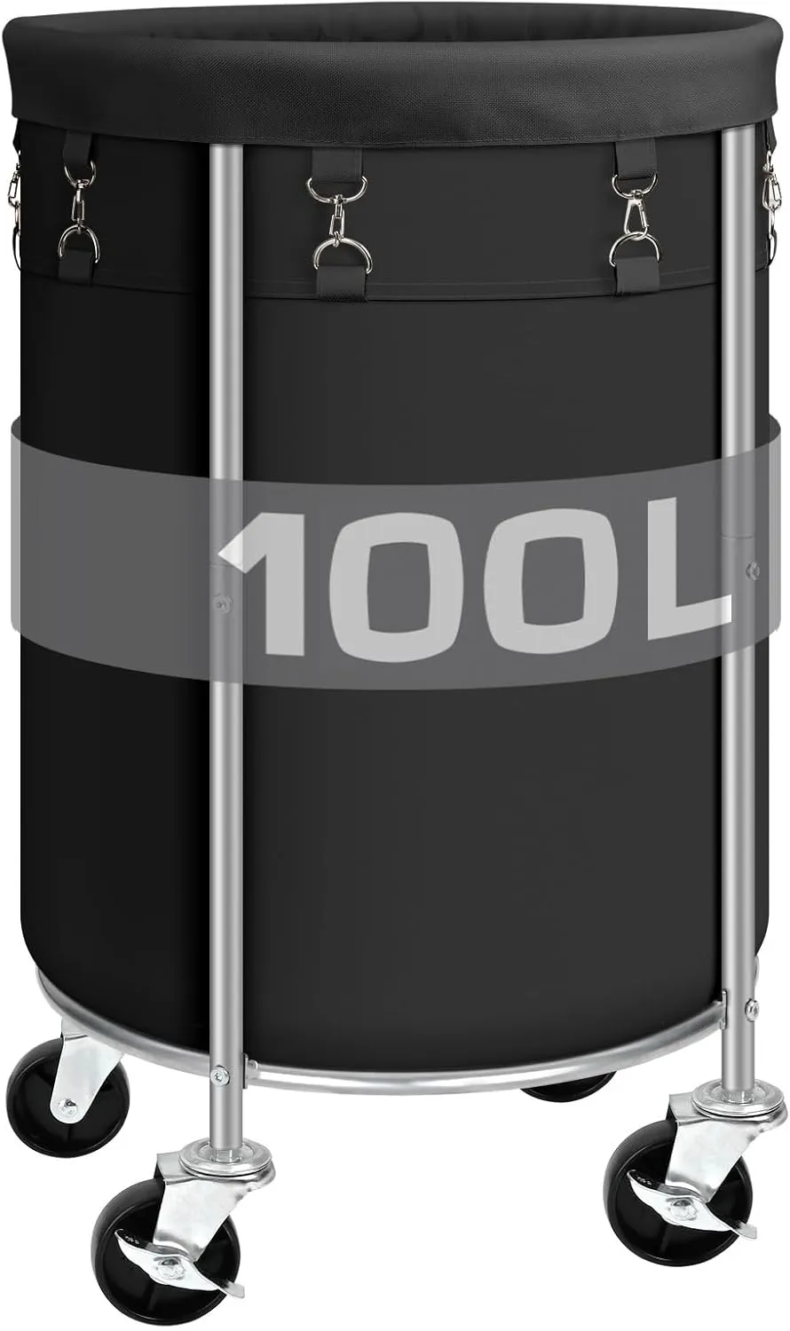 Laundry Hamper with Wheels, Rolling Laundry Basket, Round Laundry Sorter Cart with Steel Frame and Removable Bag, 4 Casters and 2 Brakes, Ideal for Bedroom, Bathroom, Laundry Room, Black