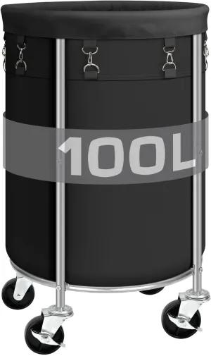 Laundry Hamper with Wheels, Rolling Laundry Basket, Round Laundry Sorter Cart with Steel Frame and Removable Bag, 4 Casters and 2 Brakes, Ideal for Bedroom, Bathroom, Laundry Room, Black