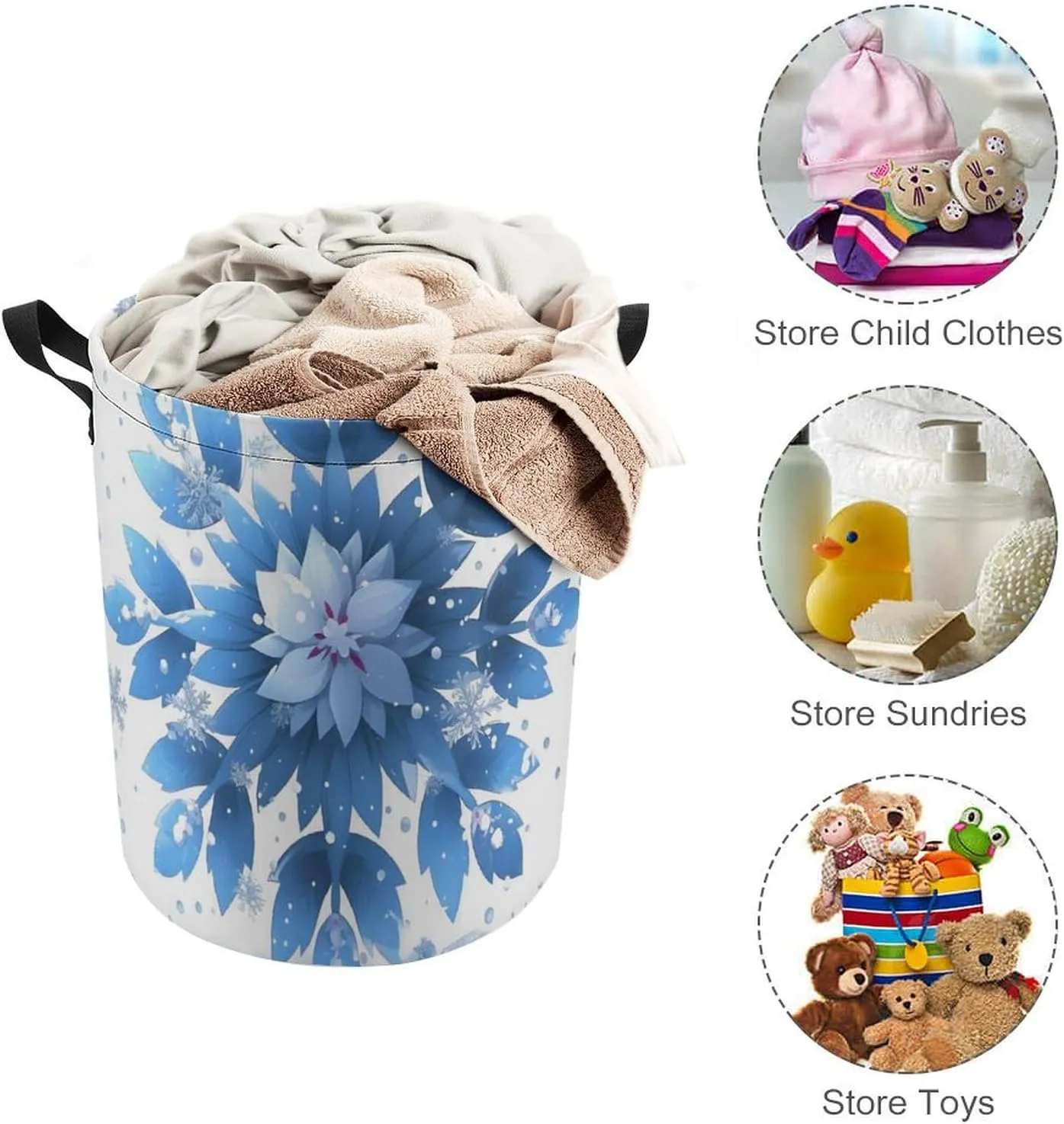 Laundry Hampers, Large Drawstring Laundry Bag, Removable Laundry Bags, Collapsible Storage Bin with Handles for Home Organization, Kids Room, Nursery Art