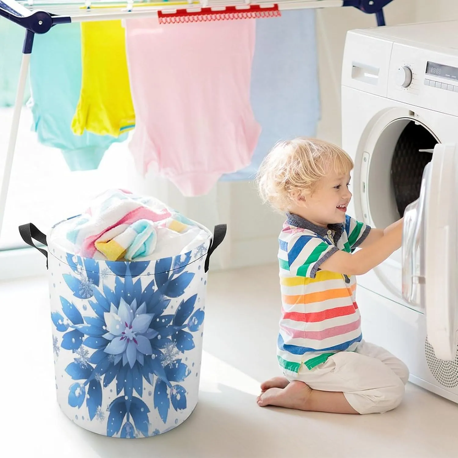 Laundry Hampers, Large Drawstring Laundry Bag, Removable Laundry Bags, Collapsible Storage Bin with Handles for Home Organization, Kids Room, Nursery Art