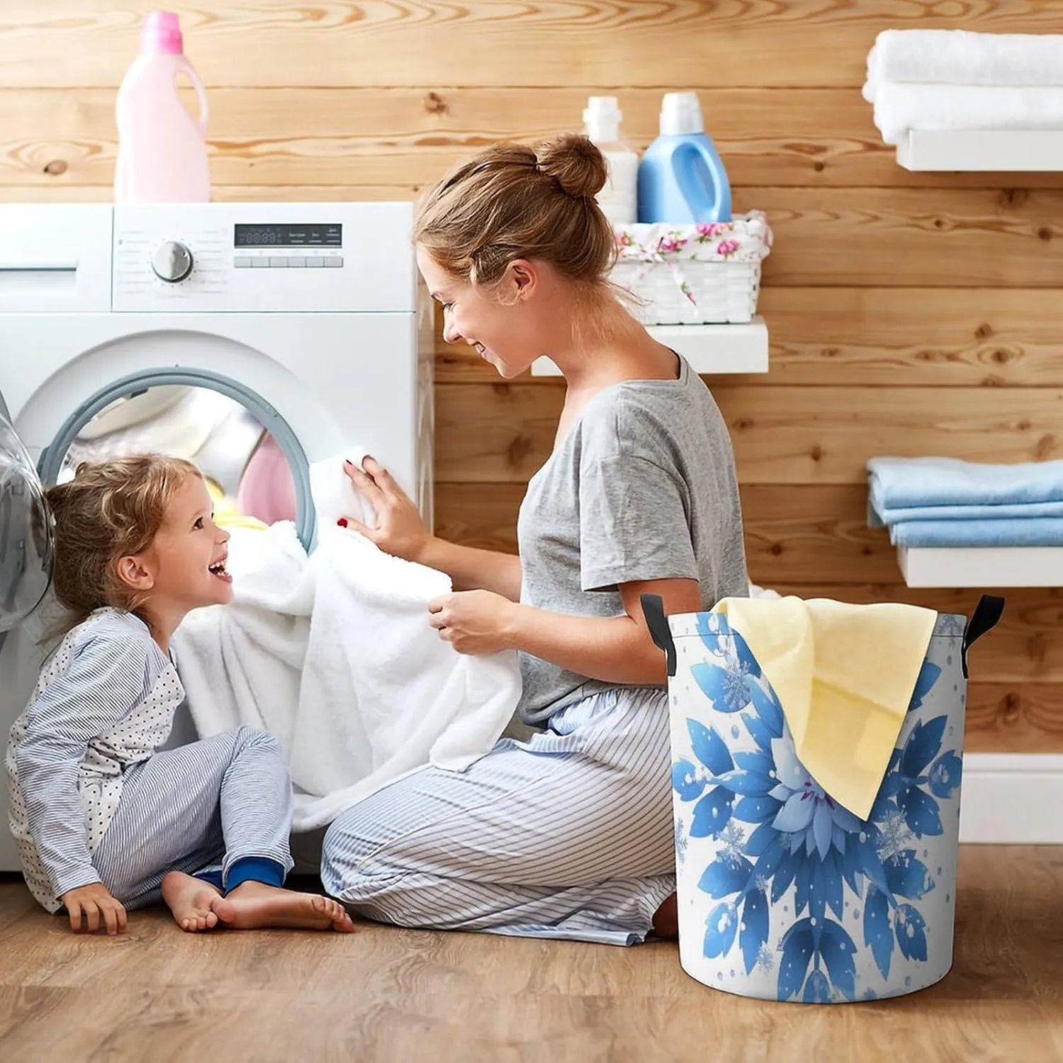 Laundry Hampers, Large Drawstring Laundry Bag, Removable Laundry Bags, Collapsible Storage Bin with Handles for Home Organization, Kids Room, Nursery Art