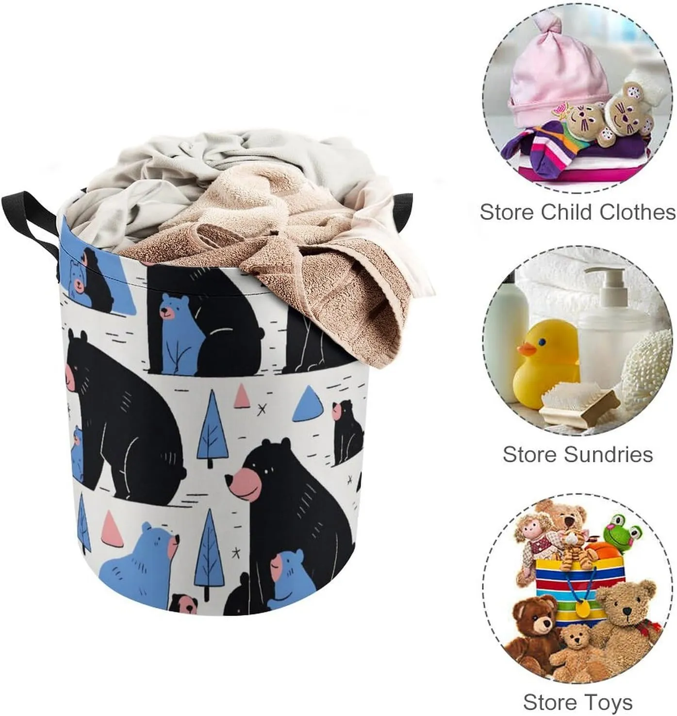 Laundry Hampers, Large Drawstring Laundry Bag, Removable Laundry Bags, Collapsible Storage Bin with Handles for Home Organization, Kids Room, Nursery Carnivore