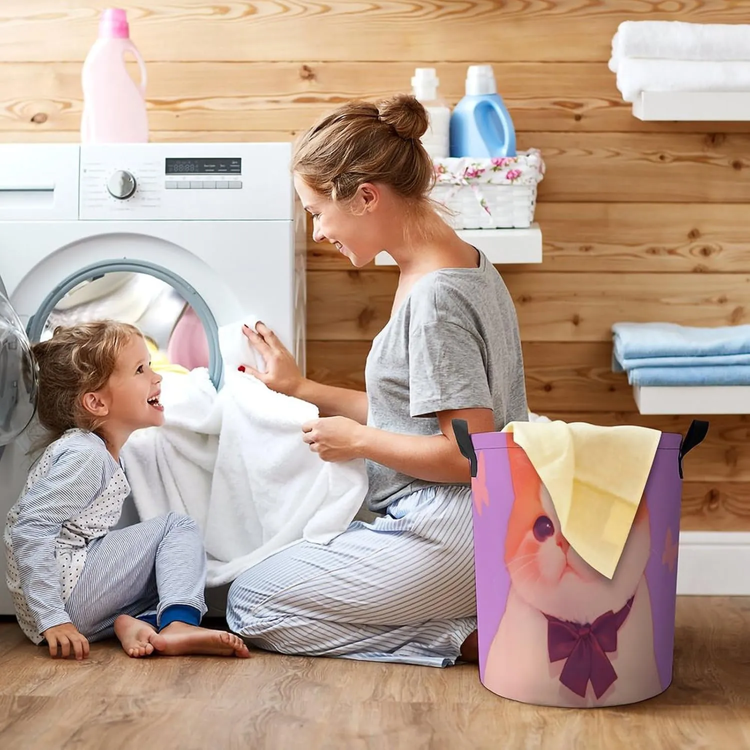 Laundry Hampers, Large Drawstring Laundry Bag, Removable Laundry Bags, Collapsible Storage Bin with Handles for Home Organization, Kids Room, Nursery Carnivore