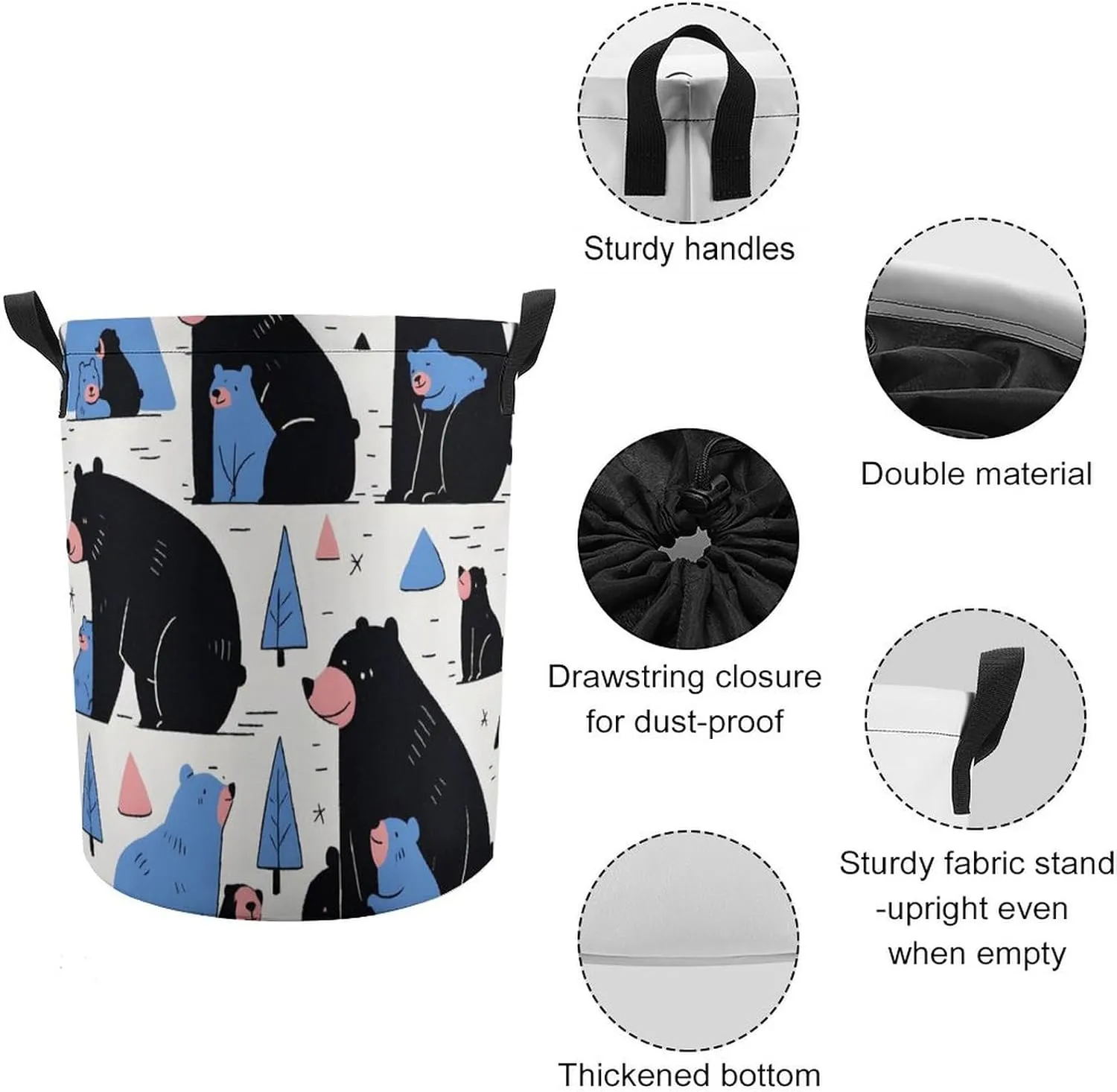 Laundry Hampers, Large Drawstring Laundry Bag, Removable Laundry Bags, Collapsible Storage Bin with Handles for Home Organization, Kids Room, Nursery Carnivore