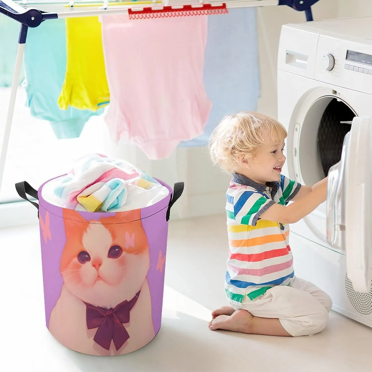 Laundry Hampers, Large Drawstring Laundry Bag, Removable Laundry Bags, Collapsible Storage Bin with Handles for Home Organization, Kids Room, Nursery Carnivore