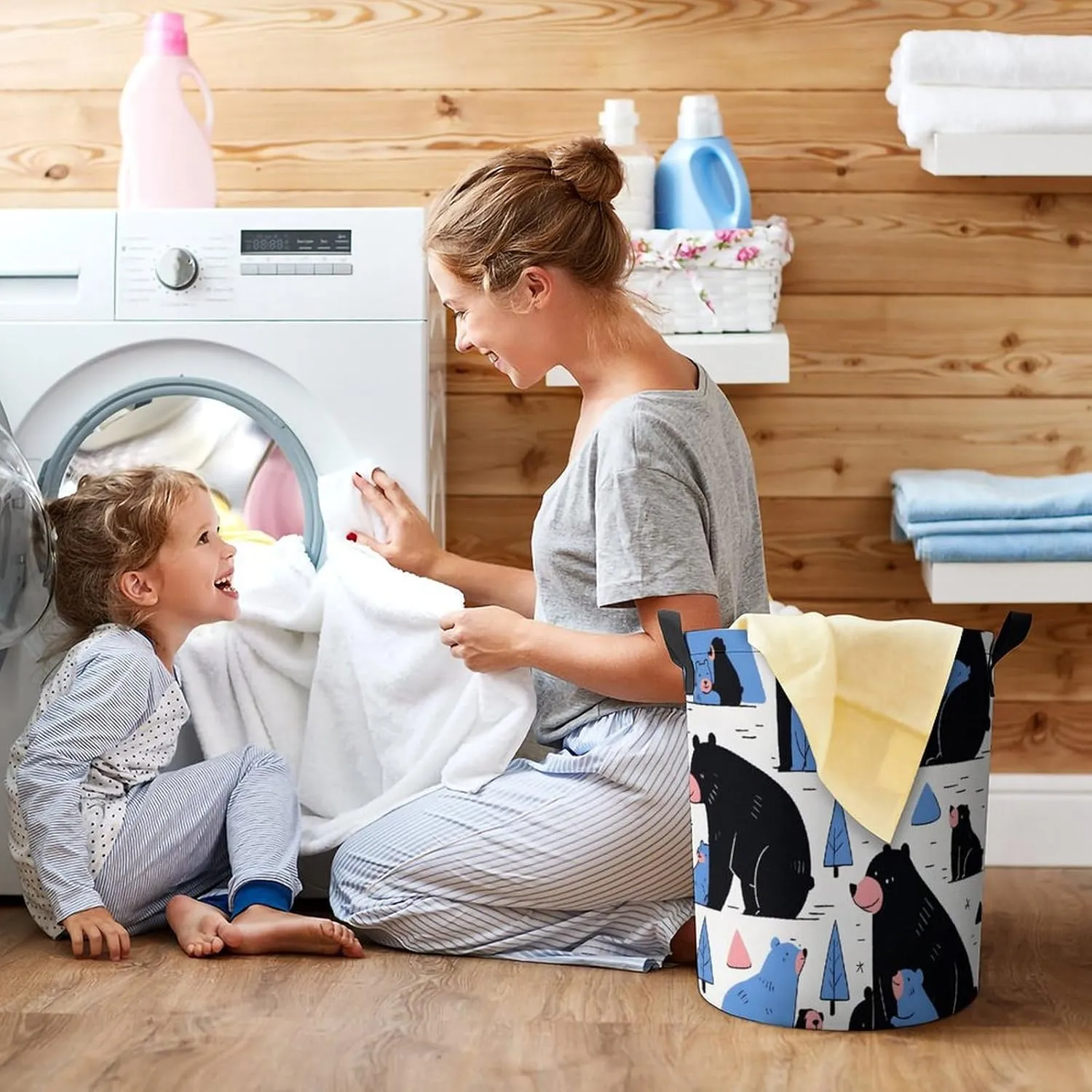 Laundry Hampers, Large Drawstring Laundry Bag, Removable Laundry Bags, Collapsible Storage Bin with Handles for Home Organization, Kids Room, Nursery Carnivore