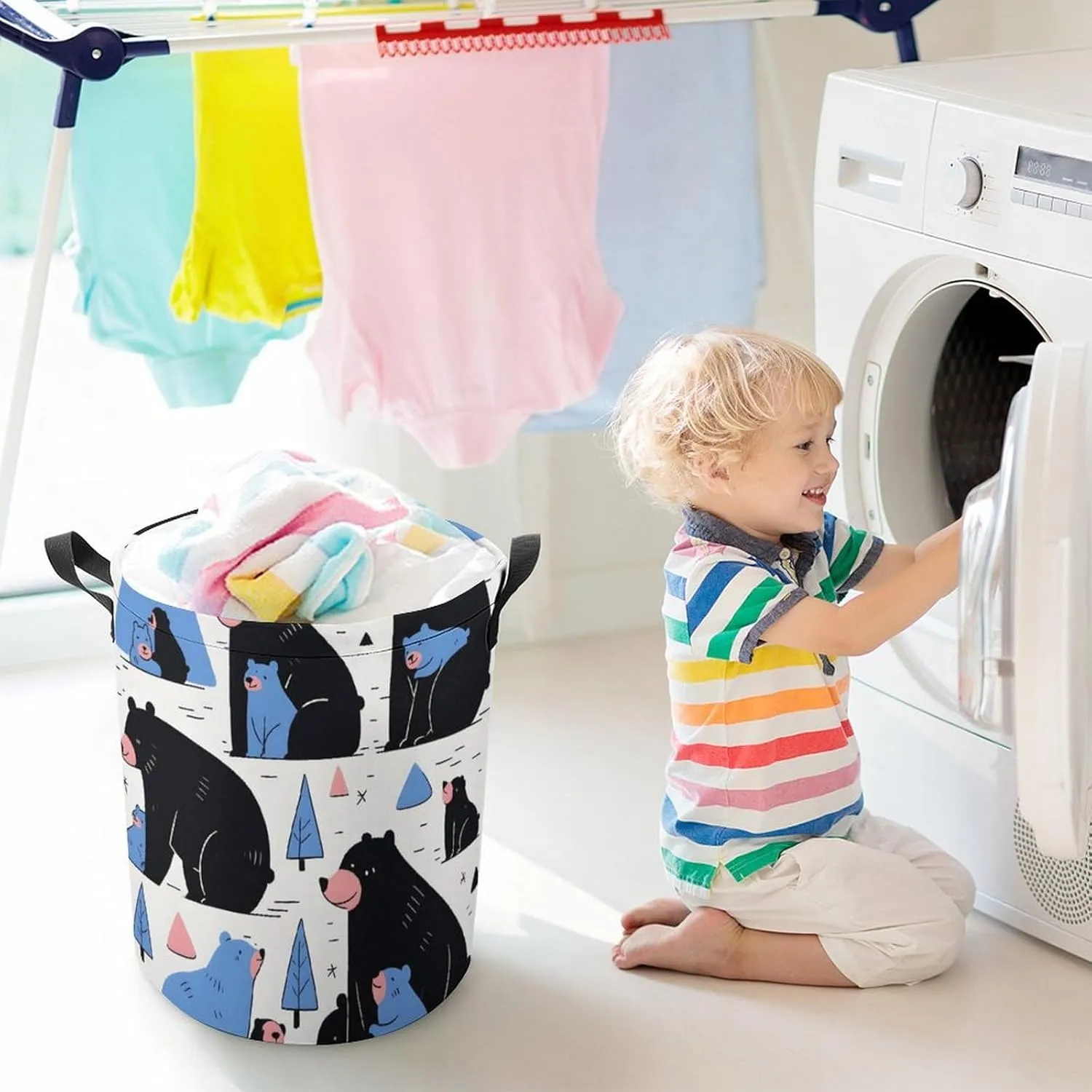 Laundry Hampers, Large Drawstring Laundry Bag, Removable Laundry Bags, Collapsible Storage Bin with Handles for Home Organization, Kids Room, Nursery Carnivore