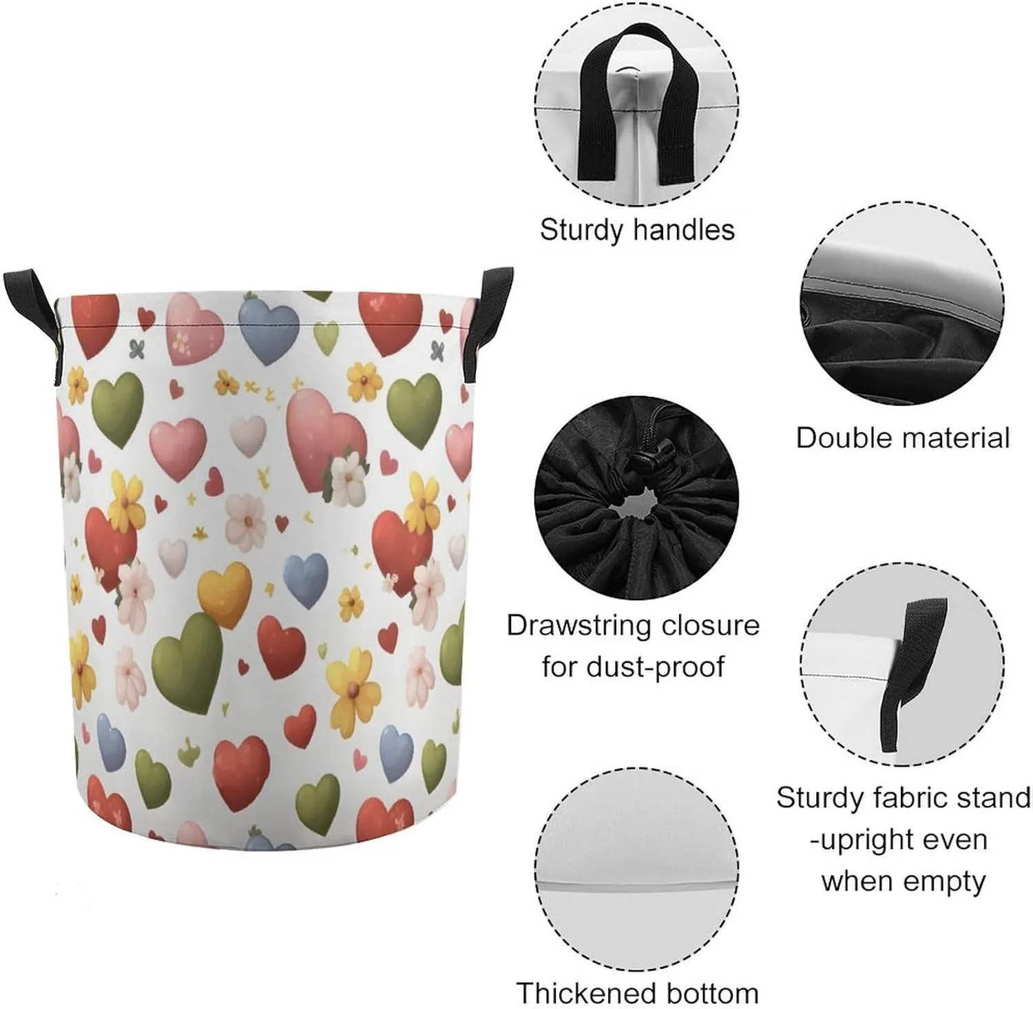 Laundry Hampers, Large Drawstring Laundry Bag, Removable Laundry Bags, Collapsible Storage Bin with Handles for Home Organization, Kids Room, Nursery Circle