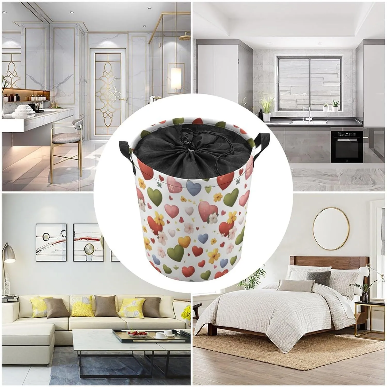 Laundry Hampers, Large Drawstring Laundry Bag, Removable Laundry Bags, Collapsible Storage Bin with Handles for Home Organization, Kids Room, Nursery Circle
