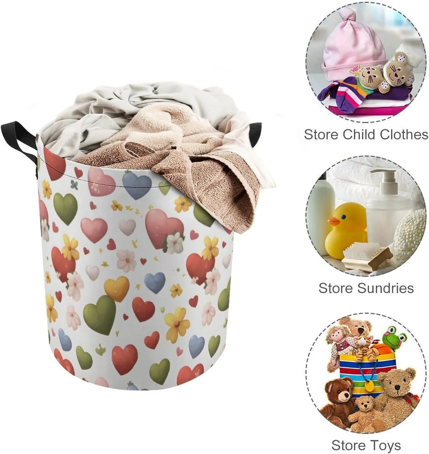 Laundry Hampers, Large Drawstring Laundry Bag, Removable Laundry Bags, Collapsible Storage Bin with Handles for Home Organization, Kids Room, Nursery Circle