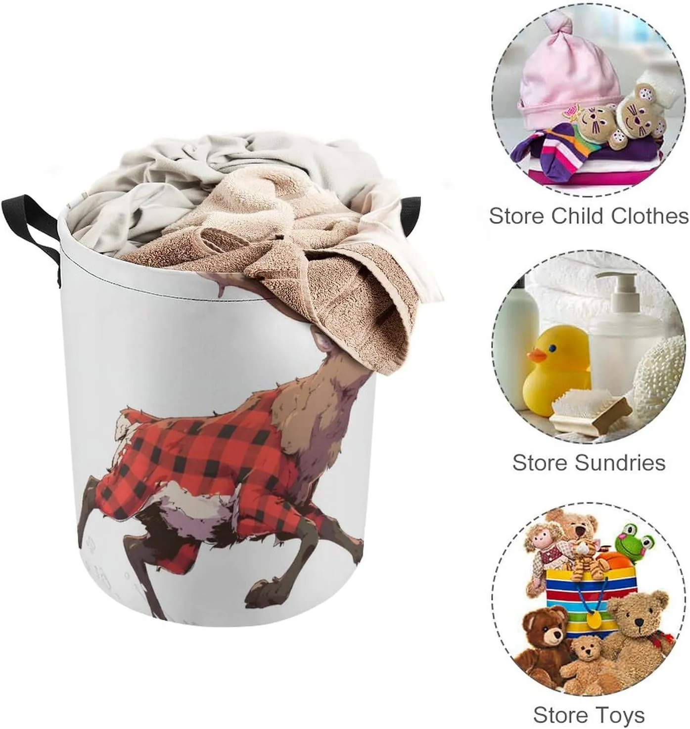 Laundry Hampers, Large Drawstring Laundry Bag, Removable Laundry Bags, Collapsible Storage Bin with Handles for Home Organization, Kids Room, Nursery Deer