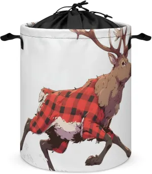 Laundry Hampers, Large Drawstring Laundry Bag, Removable Laundry Bags, Collapsible Storage Bin with Handles for Home Organization, Kids Room, Nursery Deer
