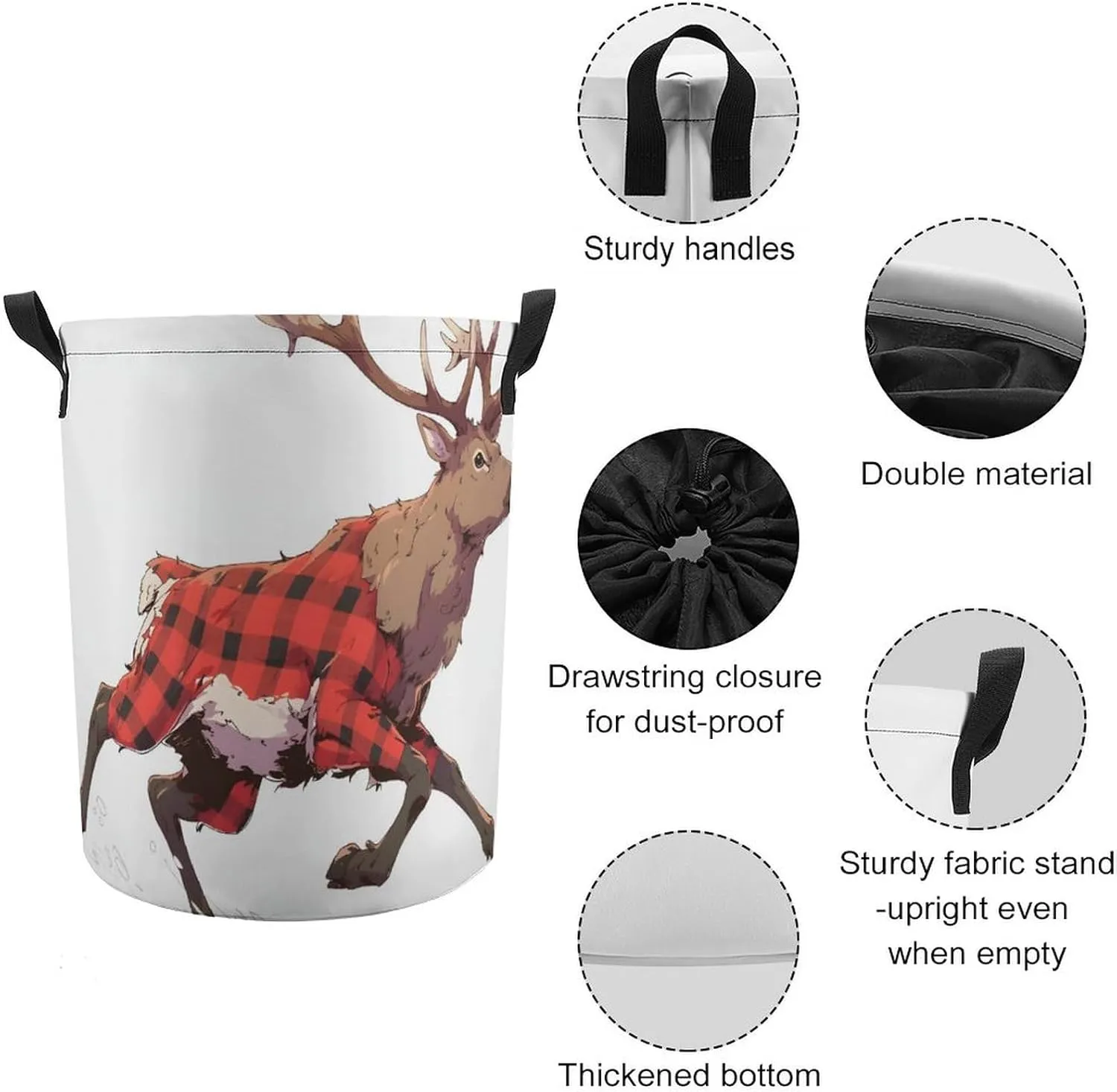 Laundry Hampers, Large Drawstring Laundry Bag, Removable Laundry Bags, Collapsible Storage Bin with Handles for Home Organization, Kids Room, Nursery Deer