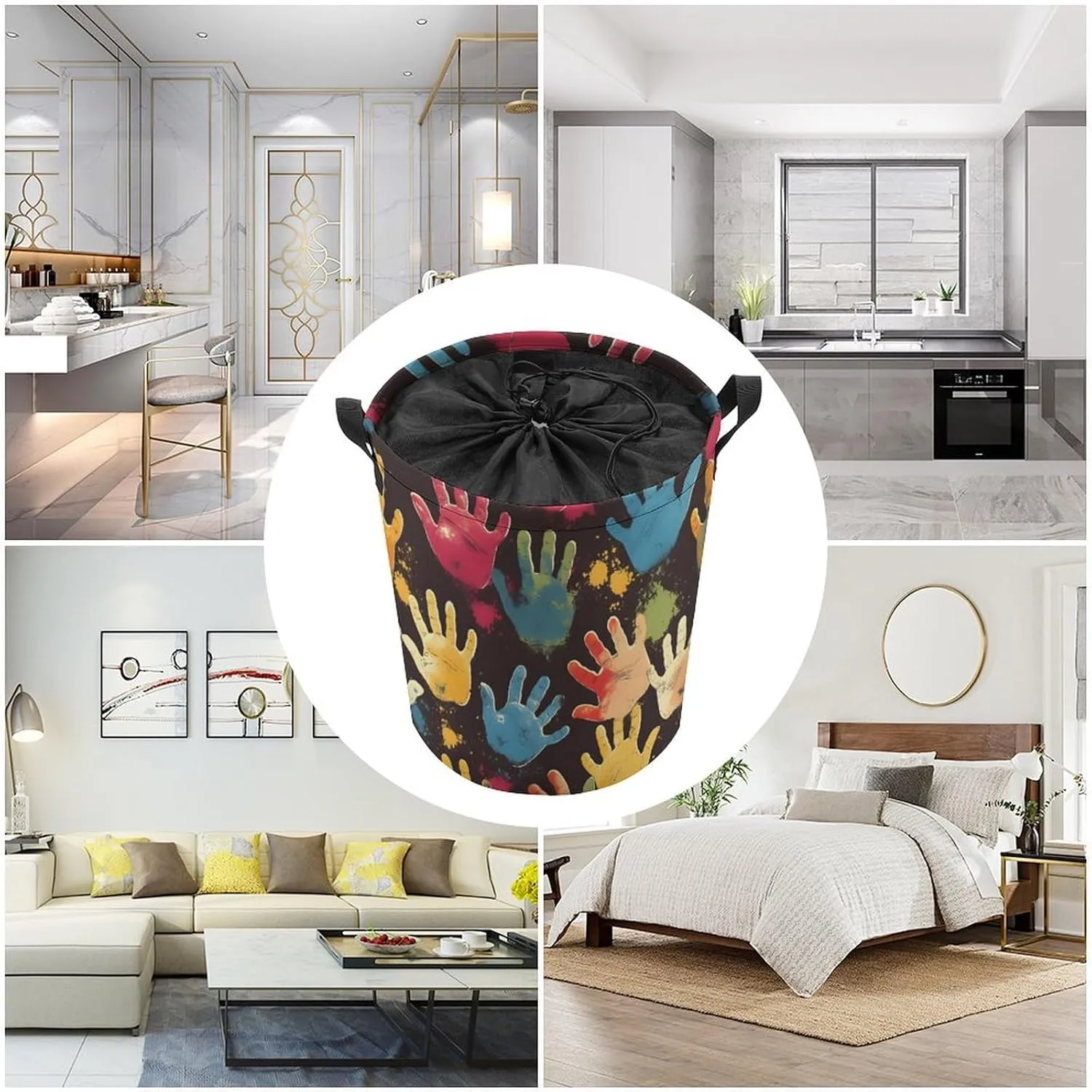 Laundry Hampers, Large Drawstring Laundry Bag, Removable Laundry Bags, Collapsible Storage Bin with Handles for Home Organization, Kids Room, Nursery Paint