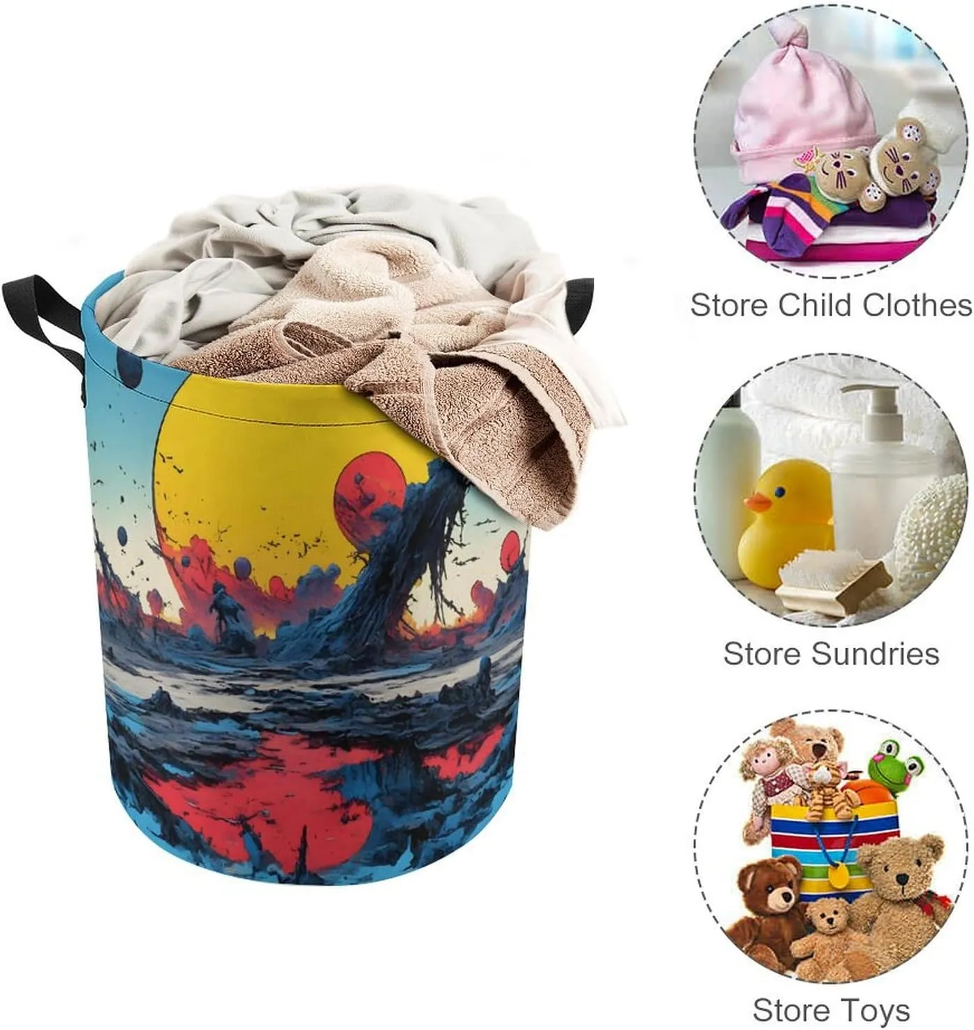 Laundry Hampers, Large Drawstring Laundry Bag, Removable Laundry Bags, Collapsible Storage Bin with Handles for Home Organization, Kids Room, Nursery Painting