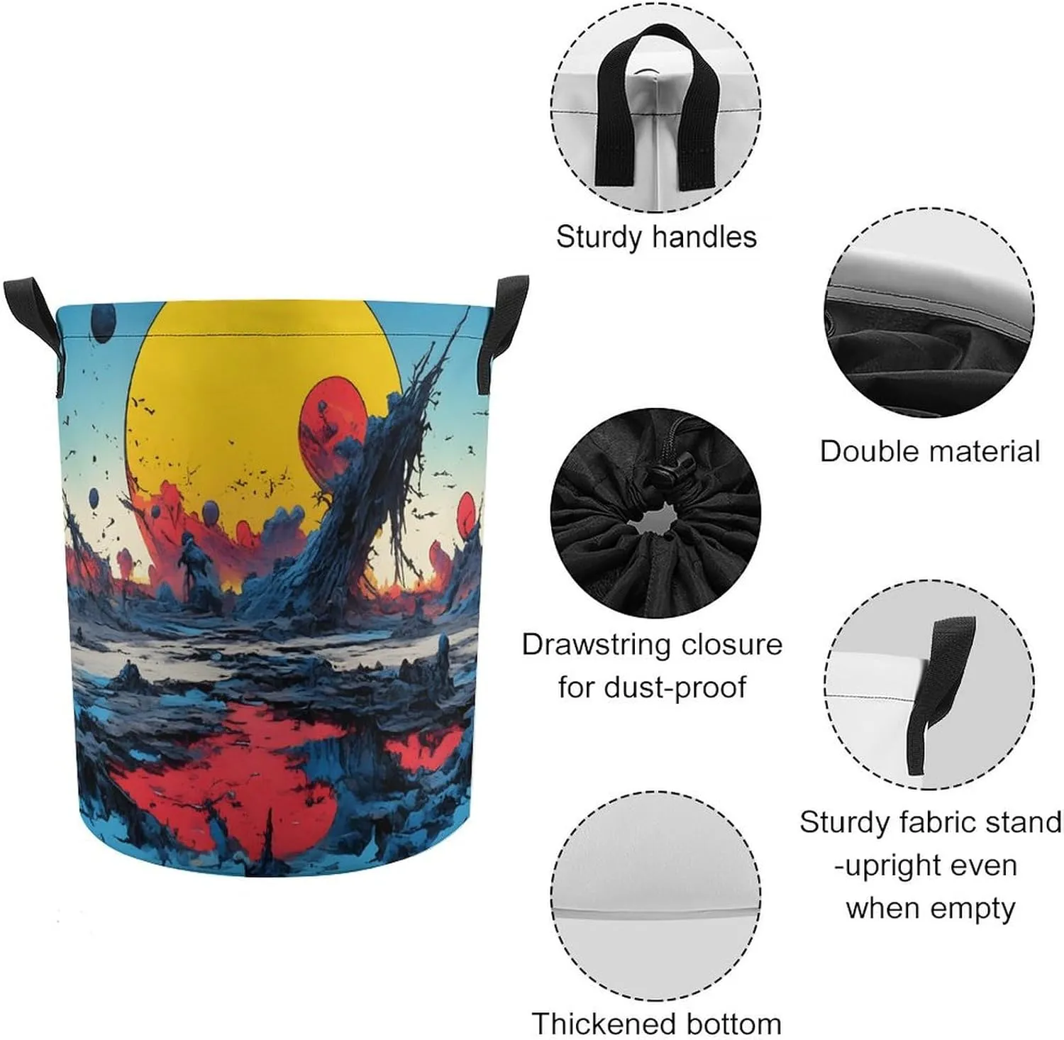 Laundry Hampers, Large Drawstring Laundry Bag, Removable Laundry Bags, Collapsible Storage Bin with Handles for Home Organization, Kids Room, Nursery Painting
