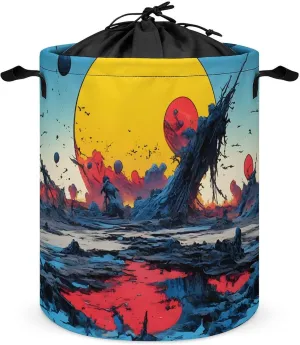 Laundry Hampers, Large Drawstring Laundry Bag, Removable Laundry Bags, Collapsible Storage Bin with Handles for Home Organization, Kids Room, Nursery Painting