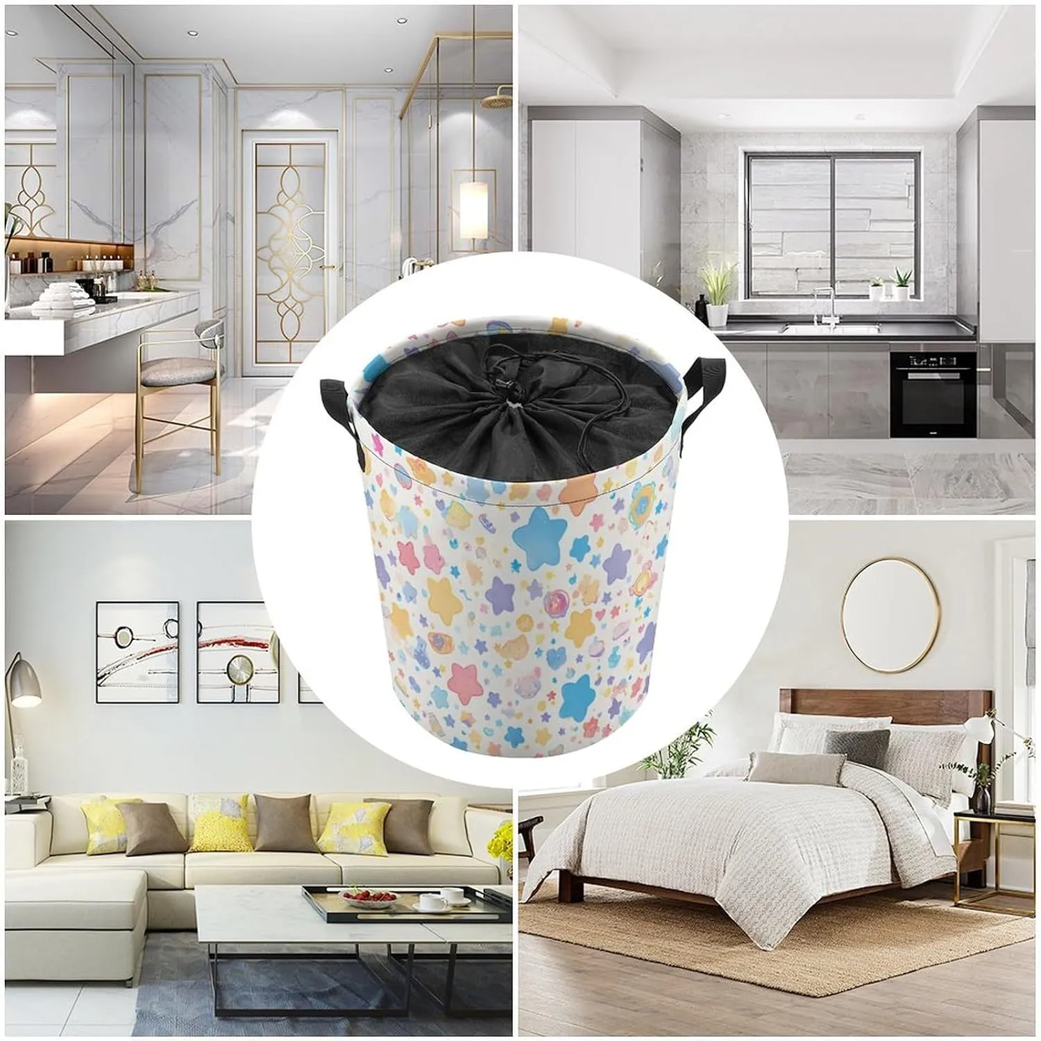 Laundry Hampers, Large Drawstring Laundry Bag, Removable Laundry Bags, Collapsible Storage Bin with Handles for Home Organization, Kids Room, Nursery Pattern