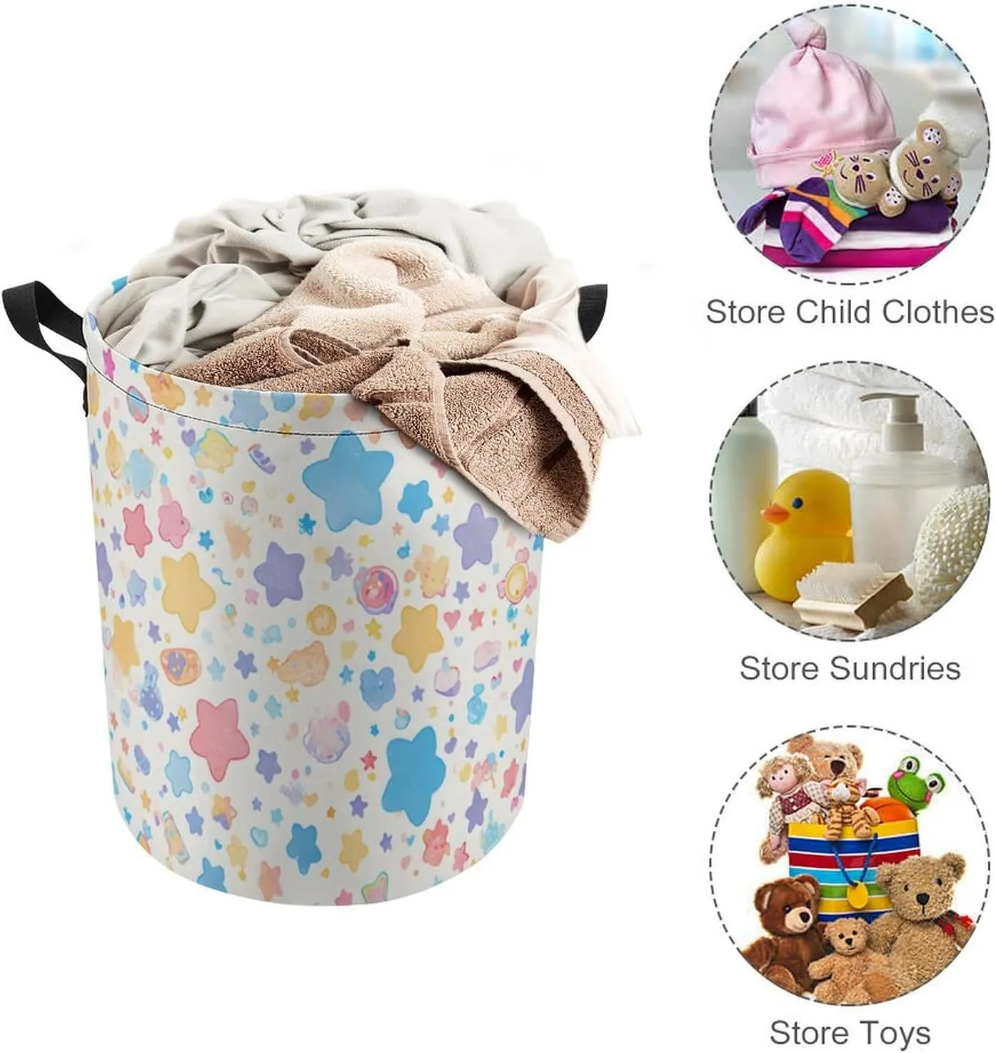 Laundry Hampers, Large Drawstring Laundry Bag, Removable Laundry Bags, Collapsible Storage Bin with Handles for Home Organization, Kids Room, Nursery Pattern
