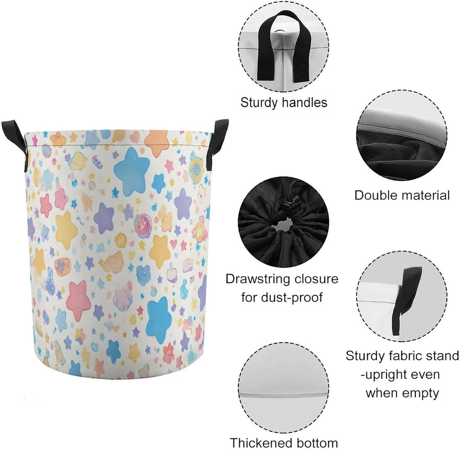 Laundry Hampers, Large Drawstring Laundry Bag, Removable Laundry Bags, Collapsible Storage Bin with Handles for Home Organization, Kids Room, Nursery Pattern