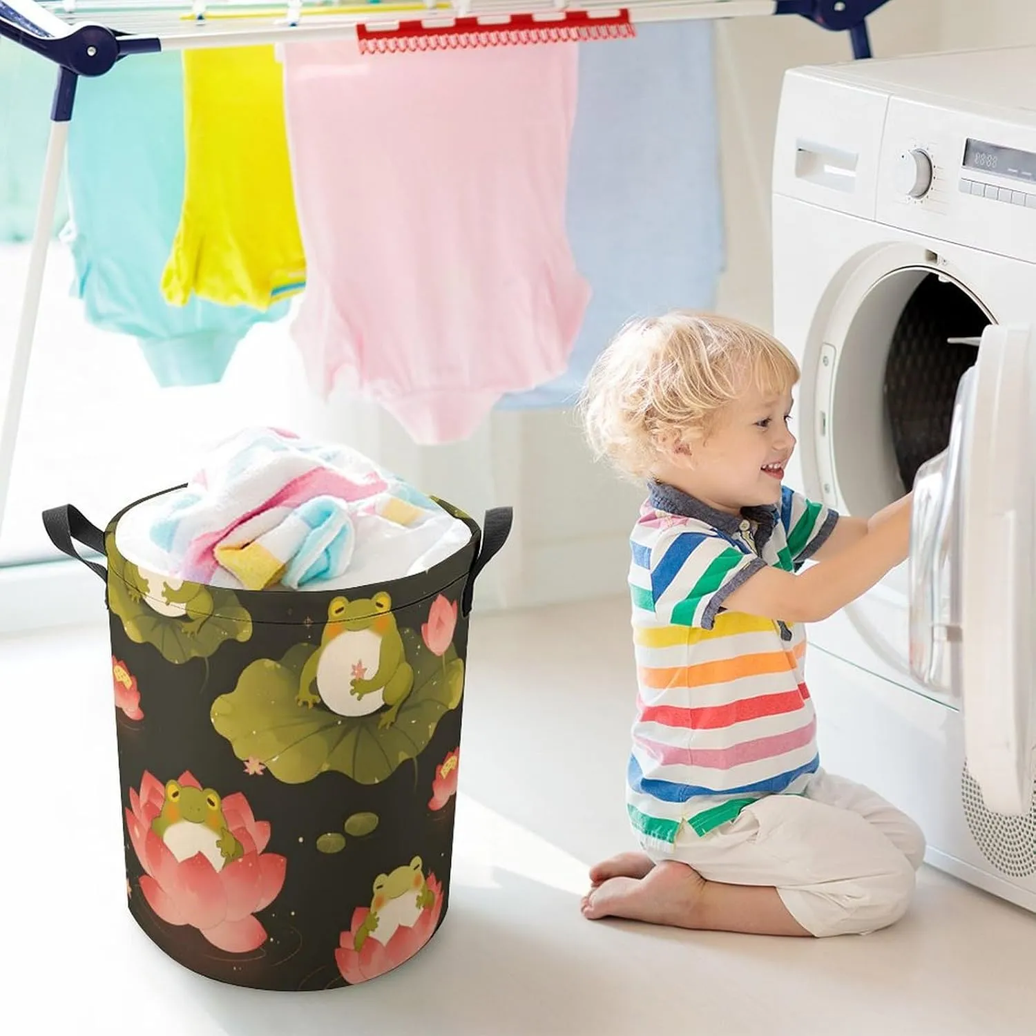 Laundry Hampers, Large Drawstring Laundry Bag, Removable Laundry Bags, Collapsible Storage Bin with Handles for Home Organization, Kids Room, Nursery Pattern