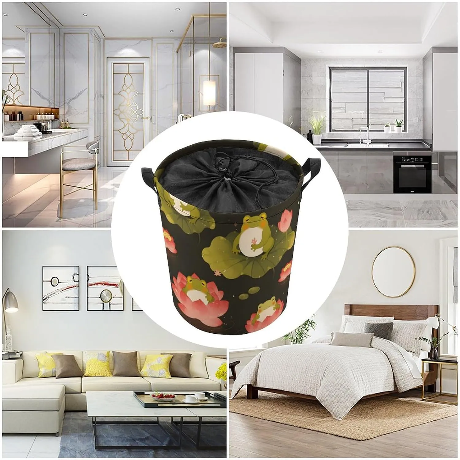 Laundry Hampers, Large Drawstring Laundry Bag, Removable Laundry Bags, Collapsible Storage Bin with Handles for Home Organization, Kids Room, Nursery Pattern