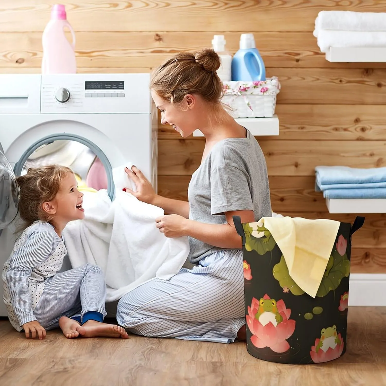 Laundry Hampers, Large Drawstring Laundry Bag, Removable Laundry Bags, Collapsible Storage Bin with Handles for Home Organization, Kids Room, Nursery Pattern