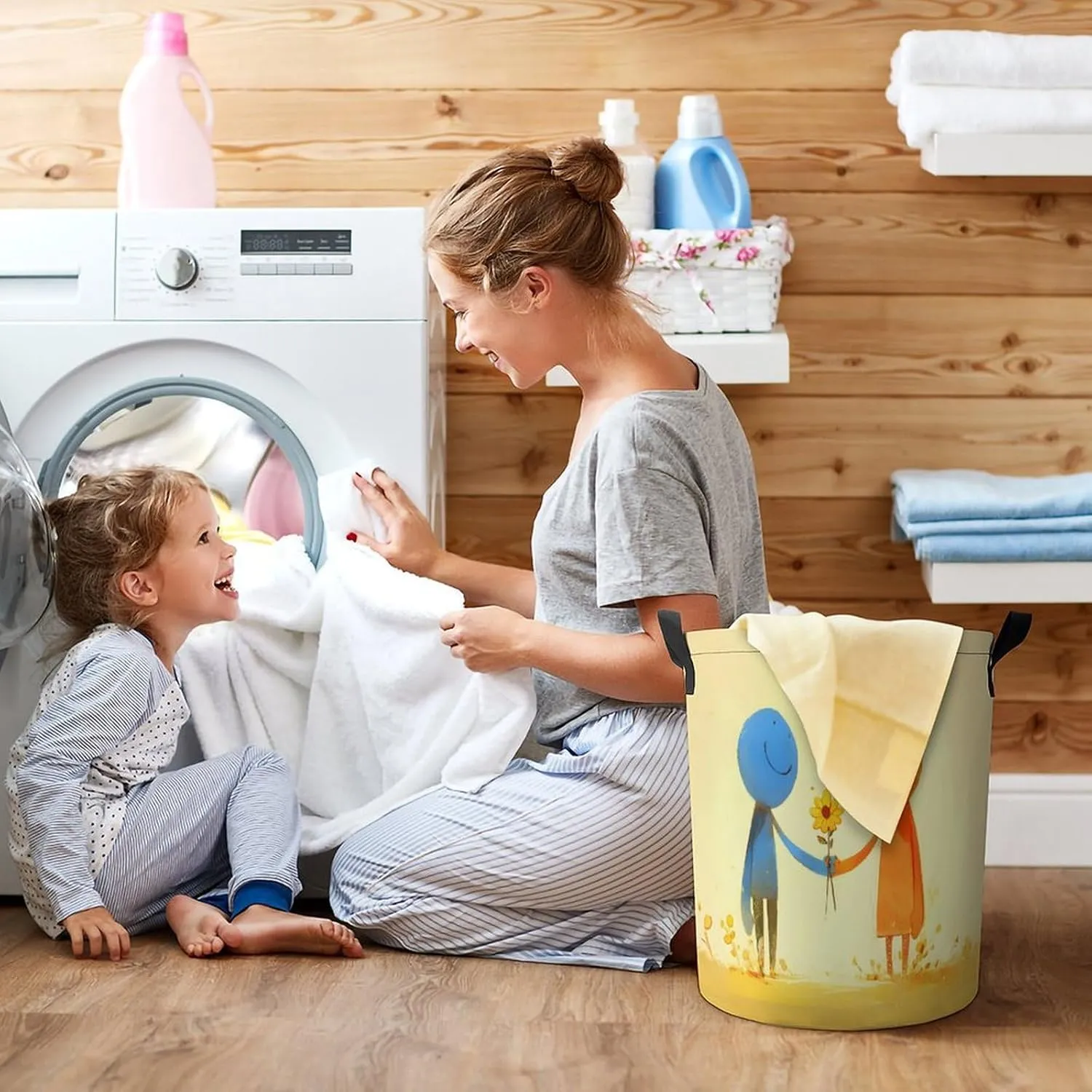 Laundry Hampers, Large Drawstring Laundry Bag, Removable Laundry Bags, Collapsible Storage Bin with Handles for Home Organization, Kids Room, Nursery Sharing