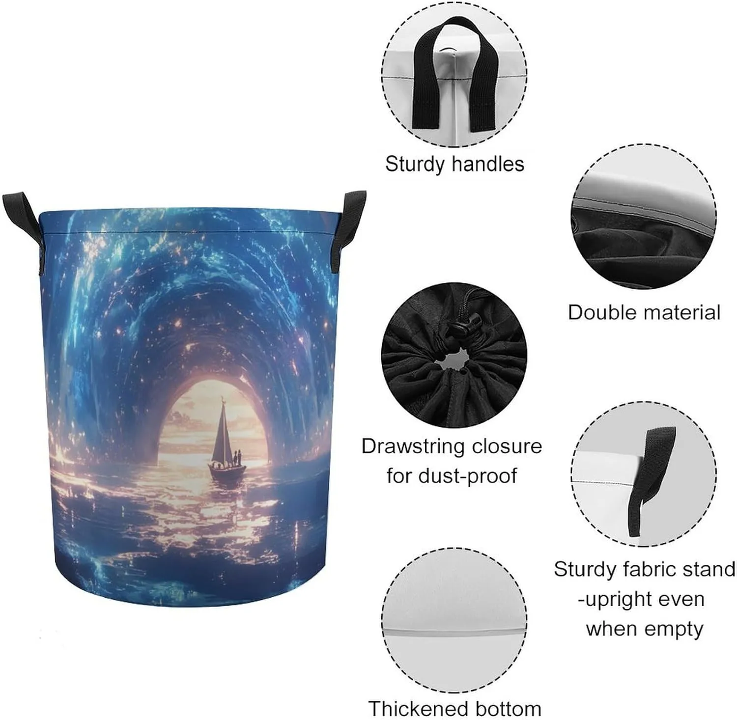 Laundry Hampers, Large Drawstring Laundry Bag, Removable Laundry Bags, Collapsible Storage Bin with Handles for Home Organization, Kids Room, Nursery Watercraft