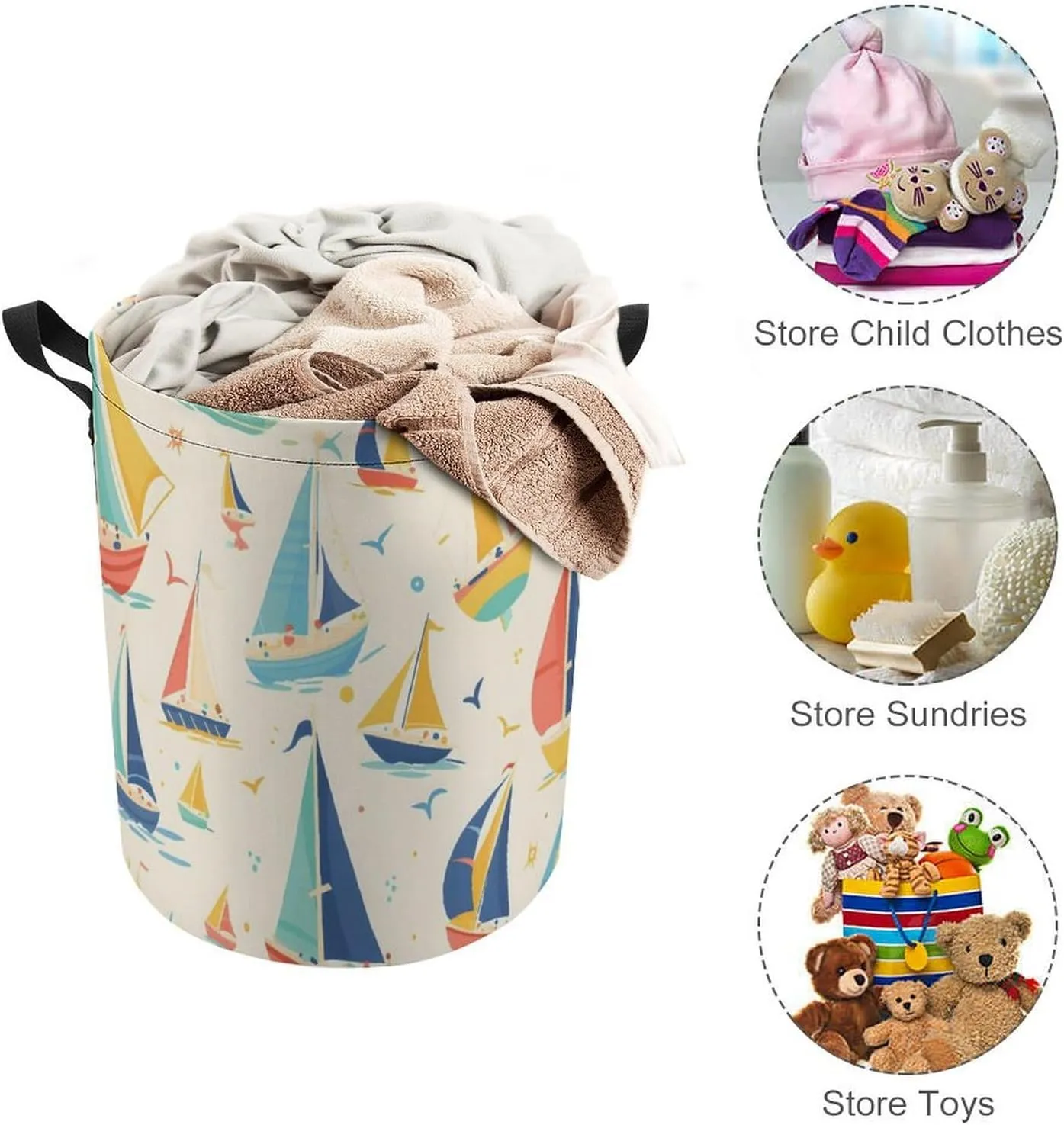 Laundry Hampers, Large Drawstring Laundry Bag, Removable Laundry Bags, Collapsible Storage Bin with Handles for Home Organization, Kids Room, Nursery Watercraft