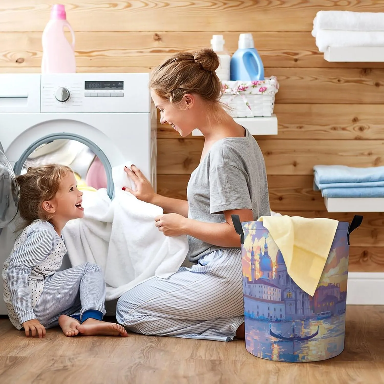 Laundry Hampers, Large Drawstring Laundry Bag, Removable Laundry Bags, Collapsible Storage Bin with Handles for Home Organization, Kids Room, Nursery Watercraft
