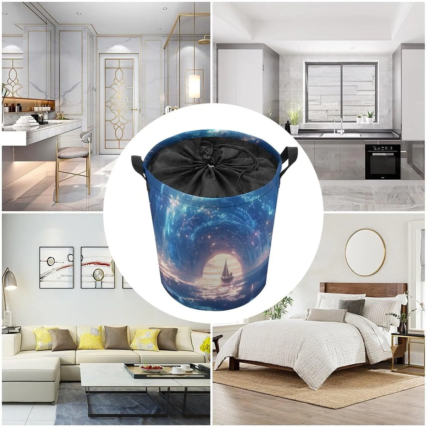 Laundry Hampers, Large Drawstring Laundry Bag, Removable Laundry Bags, Collapsible Storage Bin with Handles for Home Organization, Kids Room, Nursery Watercraft