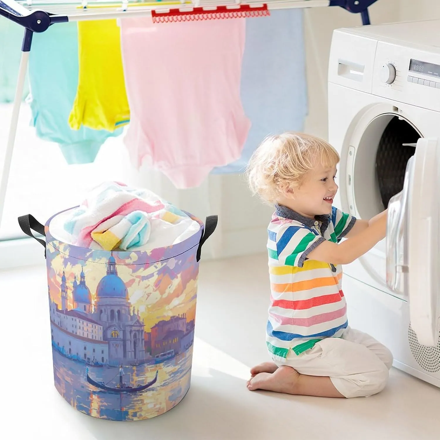 Laundry Hampers, Large Drawstring Laundry Bag, Removable Laundry Bags, Collapsible Storage Bin with Handles for Home Organization, Kids Room, Nursery Watercraft