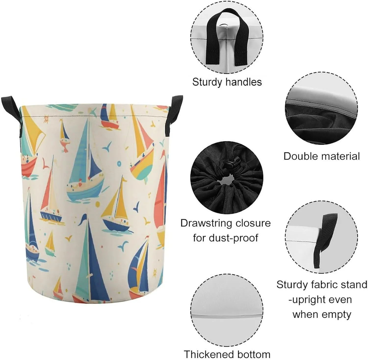 Laundry Hampers, Large Drawstring Laundry Bag, Removable Laundry Bags, Collapsible Storage Bin with Handles for Home Organization, Kids Room, Nursery Watercraft