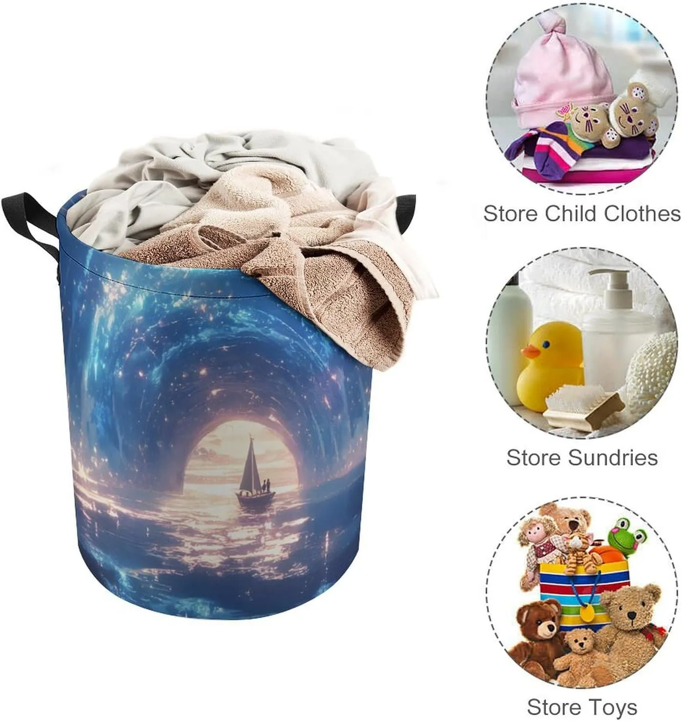 Laundry Hampers, Large Drawstring Laundry Bag, Removable Laundry Bags, Collapsible Storage Bin with Handles for Home Organization, Kids Room, Nursery Watercraft