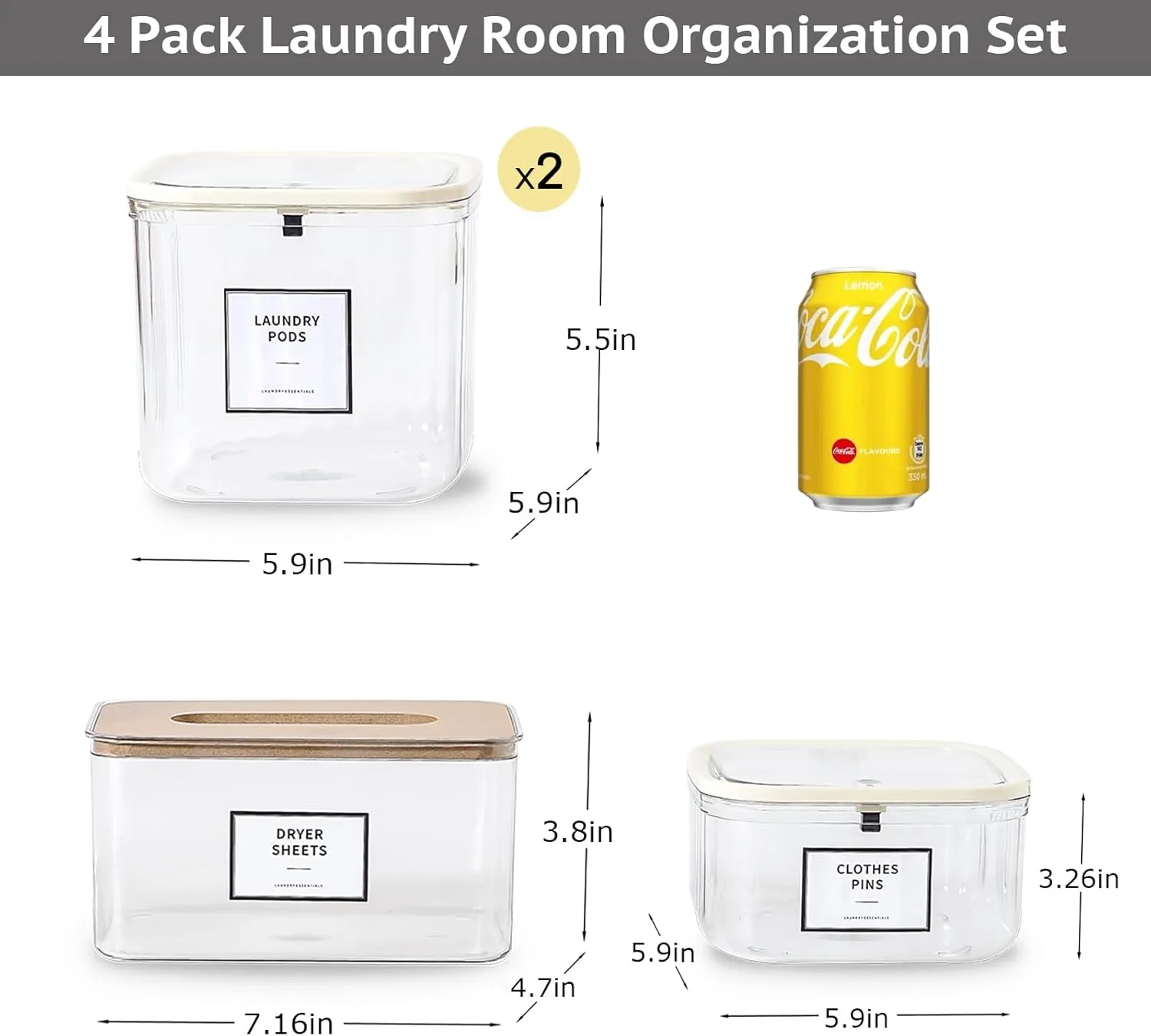 Laundry Pods Container for Laundry Room Organization, Laundry Pod Up Holder with Labels and Scoops, Laundry Detergent Powder Container, Dryer Sheet Holder