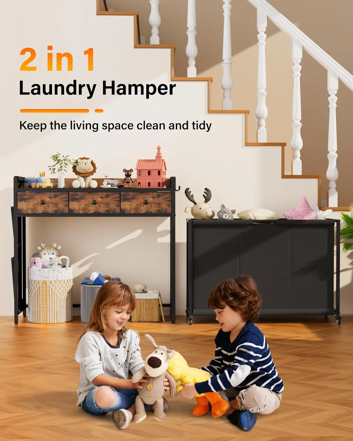 Laundry Sorter 3 Section: Laundry Hamper Basket with Shelf and Wheels - Rolling Laundry Basket Organizer with Drawers and Pull-Out Cart - Clothes Hamper for Laundry Room Bathroom Bedroom