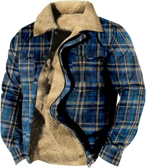 LCMTWX Fleece Plaid Flannel Jacket Pocket Hooded Padded Loose Shirt Top Jacket Coats Shirt Plaid Cotton Hoodies Men Plus