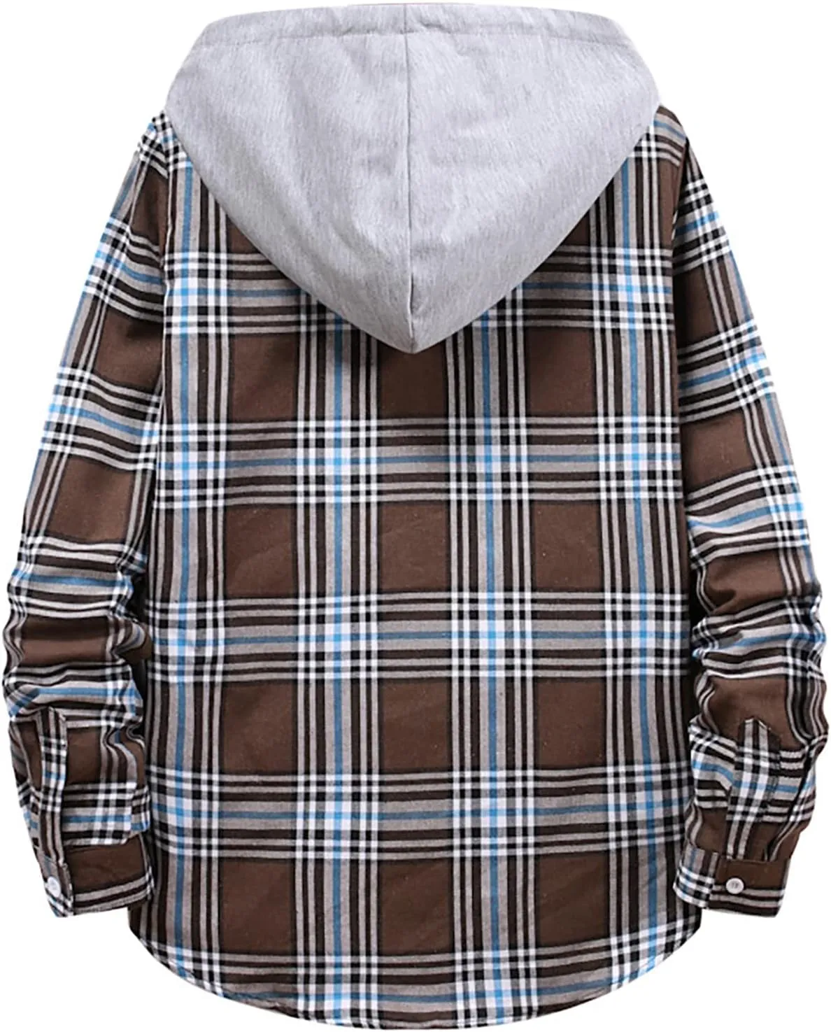 LCMTWX Men's Fleece Flannel Jackets Hooded Collar Long Sleeve Shirt Blouse Long Sleeve Button Up Fleece Plaid Shirts Coat