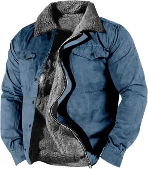 LCMTWX Men's Fleece Lined Flannel Shirt Jacket Button Down Pocket Long Sleeve Shirt Patchwork Jacket Casual Long Sleeve