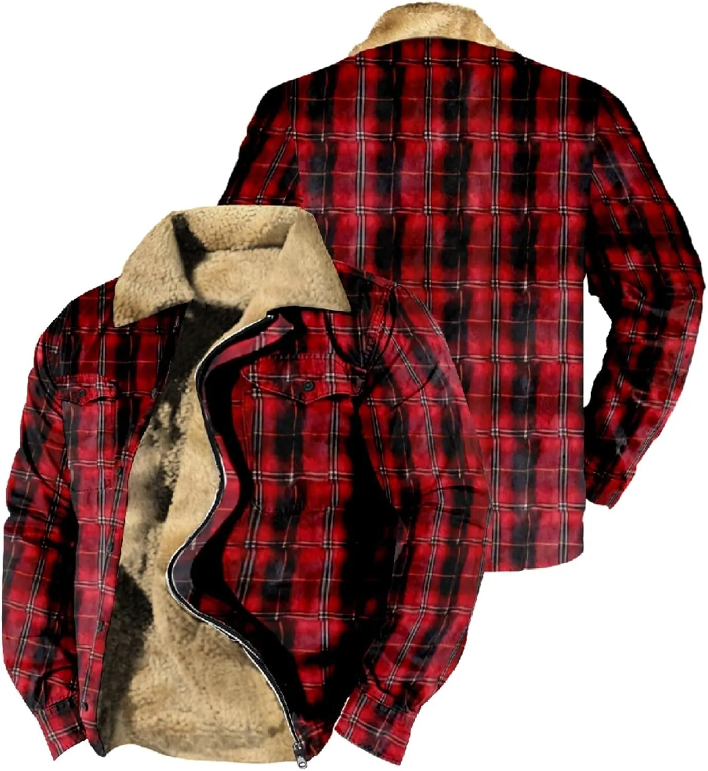 LCMTWX Men's Fleece Lined Flannel Shirt Jacket Padded Loose Shirt Top Jacket Coats Soft Warm Coat for Men with Hood Heavy