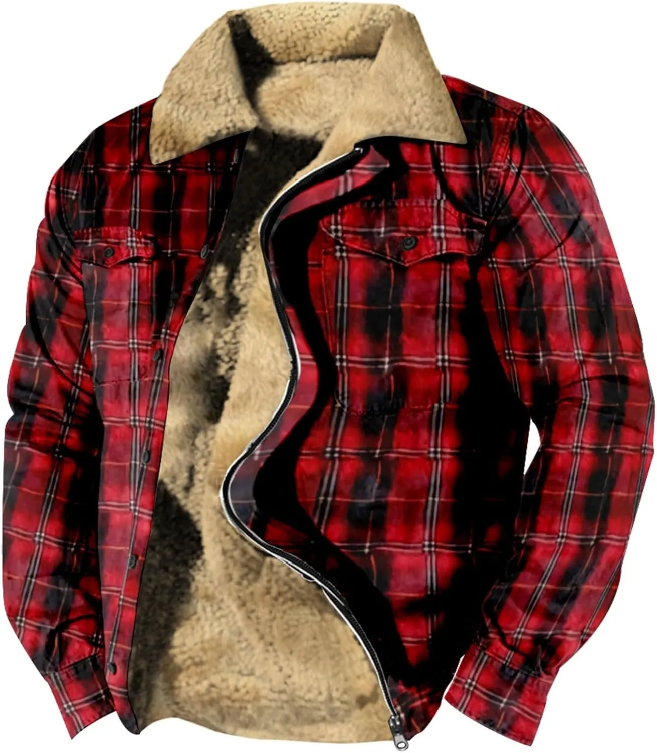 LCMTWX Men's Fleece Lined Flannel Shirt Jacket Padded Loose Shirt Top Jacket Coats Soft Warm Coat for Men with Hood Heavy