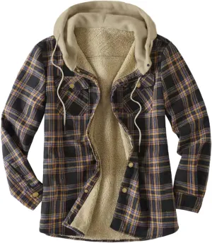 LCMTWX Mens Plaid Flannel Jacket Plaid Print Hooded Zipper Pocket Long Sleeve Shirt Long Sleeve Button Up Fleece Plaid
