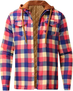 LCMTWX Mens Plaid Flannel Jacket Plaid Print Hooded Zipper Pocket Long Sleeve Shirt Long Sleeve Button Up Fleece Plaid