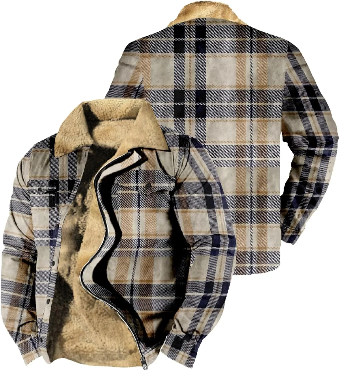 LCMTWX Men's Plaid Hooded Shirts Pocket Hooded Padded Loose Shirt Top Jacket Coats Casual Loose Thicken Quilted Sherpa