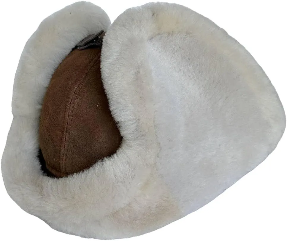 Leather Aviator Russian Ushanka Trapper Shearling Sheepskin Fur Ear Flap Waterproof Winter Hat