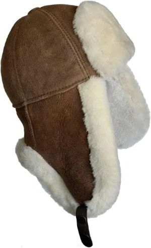 Leather Aviator Russian Ushanka Trapper Shearling Sheepskin Fur Ear Flap Waterproof Winter Hat