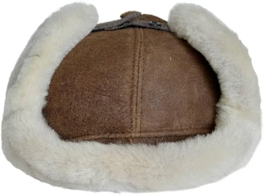 Leather Aviator Russian Ushanka Trapper Shearling Sheepskin Fur Ear Flap Waterproof Winter Hat